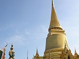 Bangkok 04 02 Wat Phra Kaeo Golden Phra Siratana Chedi Just after entering the Wat Phra Kaeo we saw the golden Phra Siratana Chedi, a 19th-century Sri Lankan-style stupa supposedly housing ashes of the Buddha.